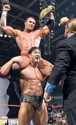 The night after winning his first world title, Triple H drops the hammer on Randy Orton in August of 2004.