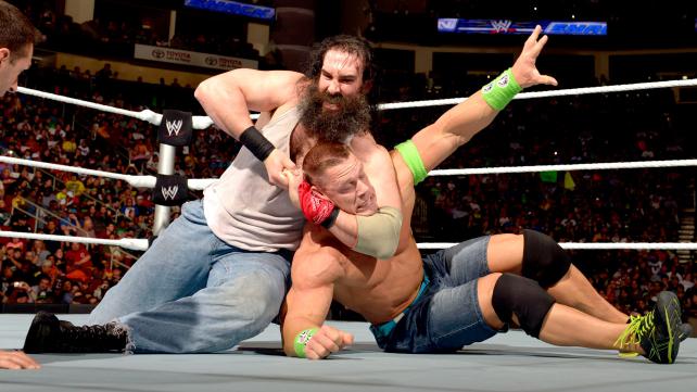 With Bray Wyatt watching on from his rocking chair, John Cena battles Luke Harper in tonight's main event. [Photo courtesy of WWE.com]