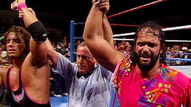 A rare photo of the Bret-Macho armpit smelling contest from the summer of 92