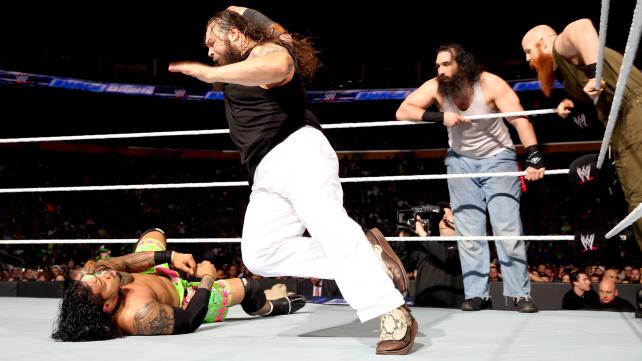 Five days after defeating the Shield on Raw, the Wyatt family take on Bray Wyatt's pet project John Cena and the Usos in tonight's main event! [Photo courtesy of WWE.com]