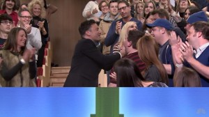 Myself shaking hands with Jimmy Fallon at the end of the show. My friends are beside me. 